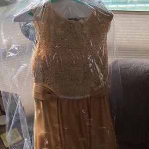 Formal gold dress with lace and silk bottom